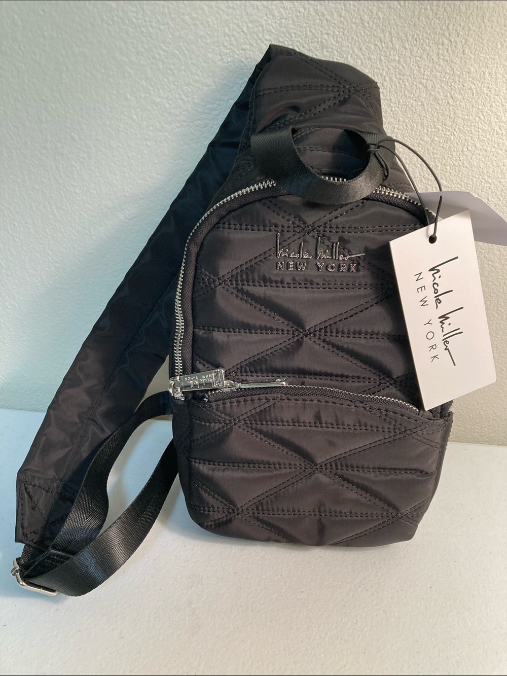 Nicole Miller Black Quilted Crossbody Sling Bag - Picture 3 of 6